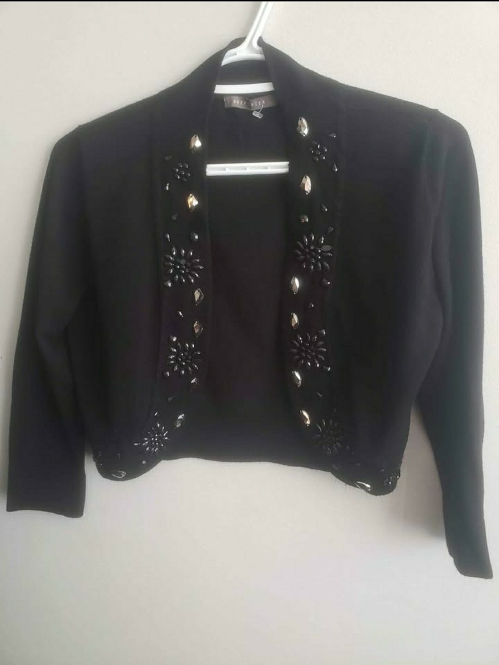 Beaded Cropped Black Women's Cardigan